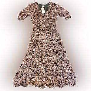 NWT Roan & Ryan Mauve Paisley Tiered Boho Maxi Peasant Dress